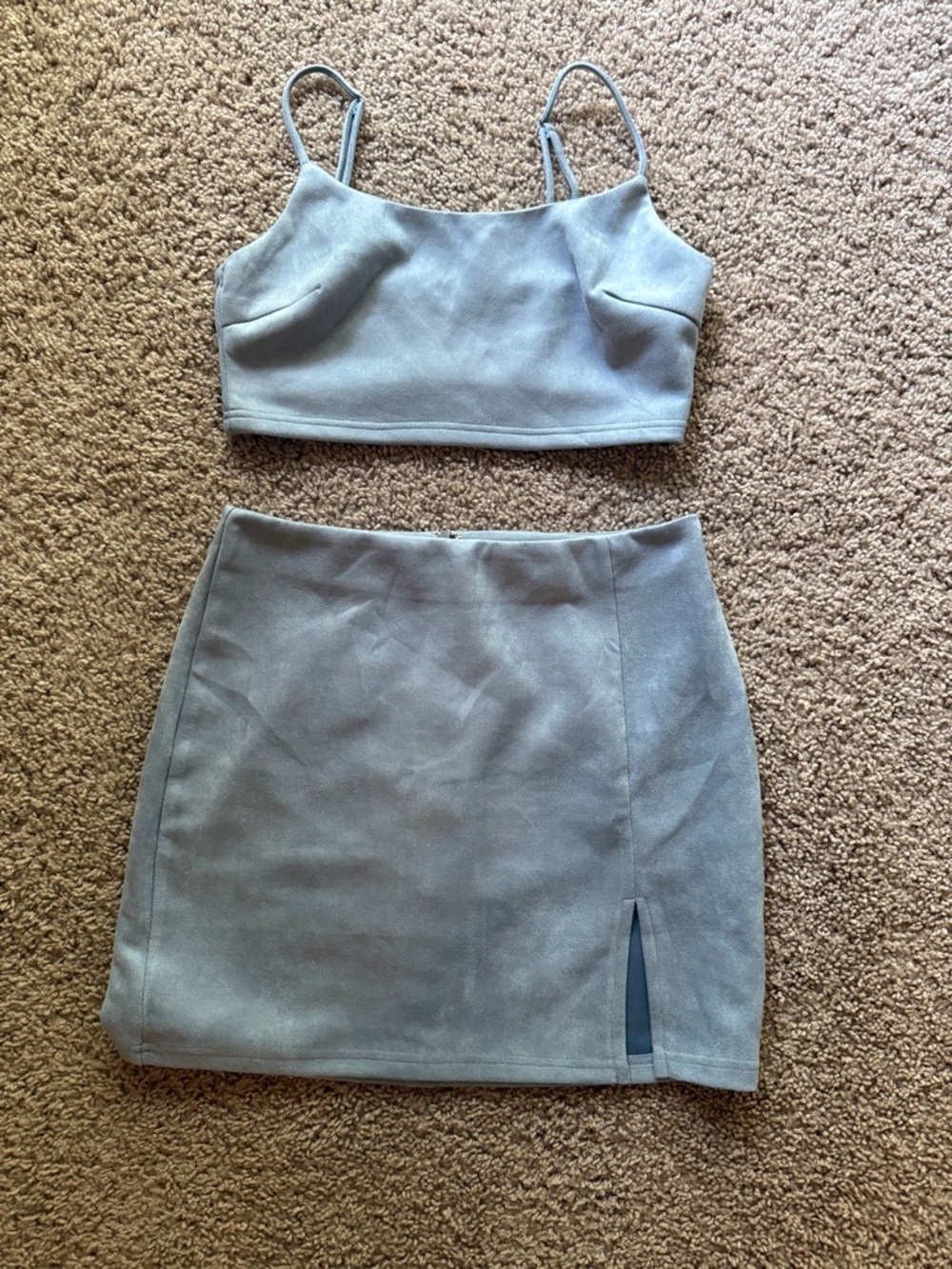 Light Blue Mini Skirt with Front Slit and matching top (small)